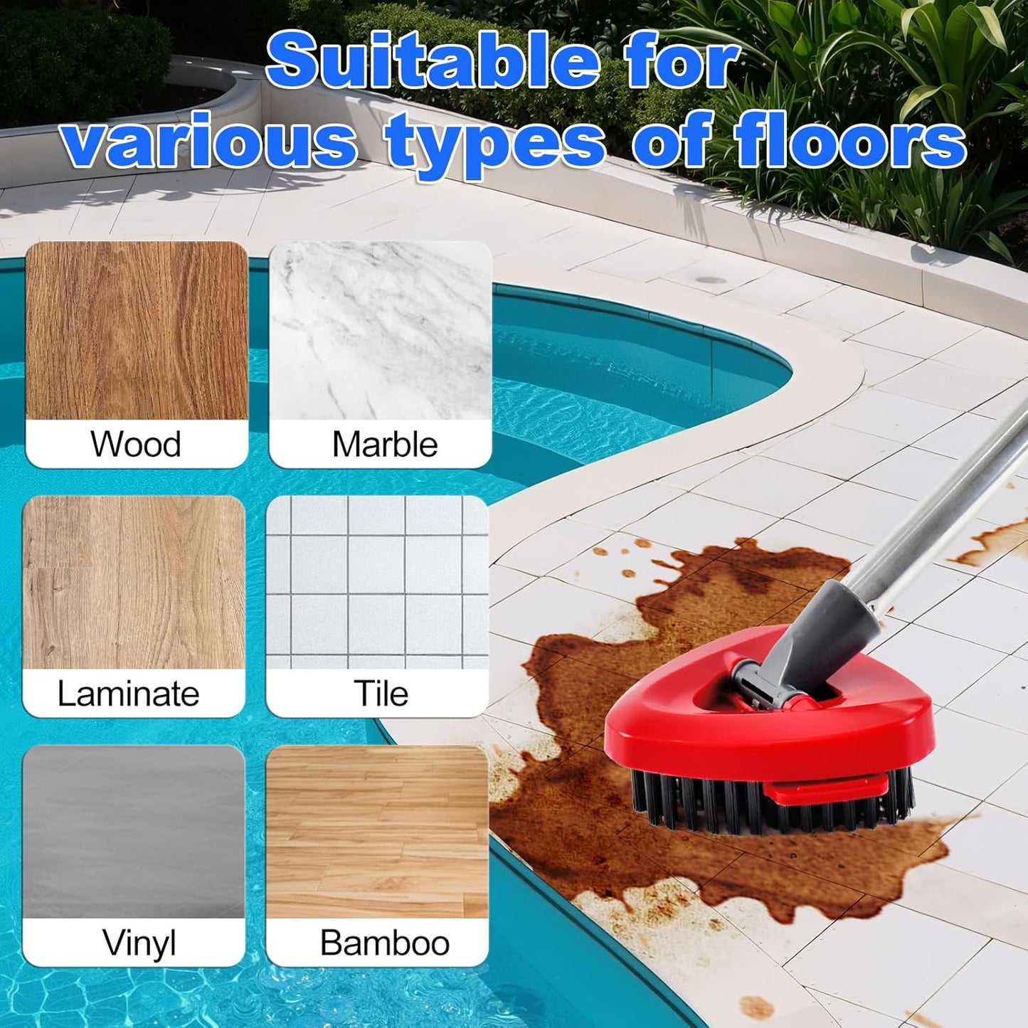 4 Part Stainless Steel Spin Mop Handles, Mop Base & Upgrade Scrub Brush Combo for Ocedar EasyWring 1 Tank Spin Mop System, Mop Handle Mop Base & Brush Set for O Cedar Mop, Universal Thin Screw Joints