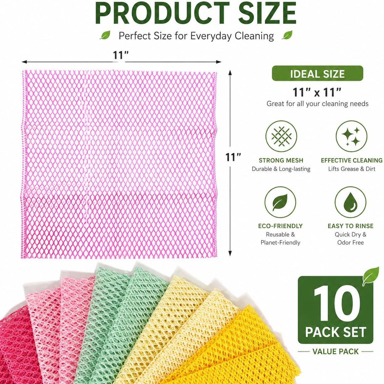 OliviaTree Dish Scrubber 5 Pack, Non Scratch Reusable Mesh Scrub Cloth for Washing Dishes Pots Pans Sink, Quick Dry Odor Resistant Sponge Alternative, Korean Kitchen Cleaning Pad 11 x 11 Inch
