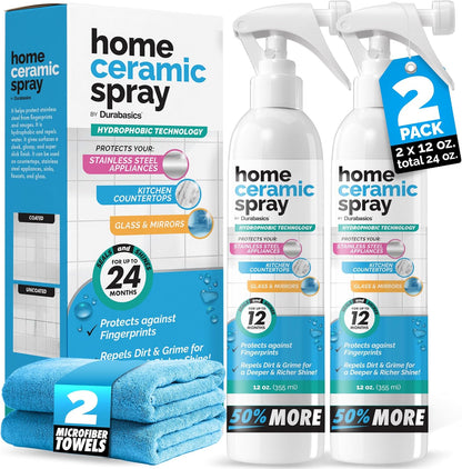 [12 Oz] Home Ceramic Coating Spray Kit - Shine, Seal & Protect Kitchen & Bath Surfaces - High Shine - Repels Stains & Grime Effortlessly - Use on Stainless Steel, Sinks, Countertops, Glass & More