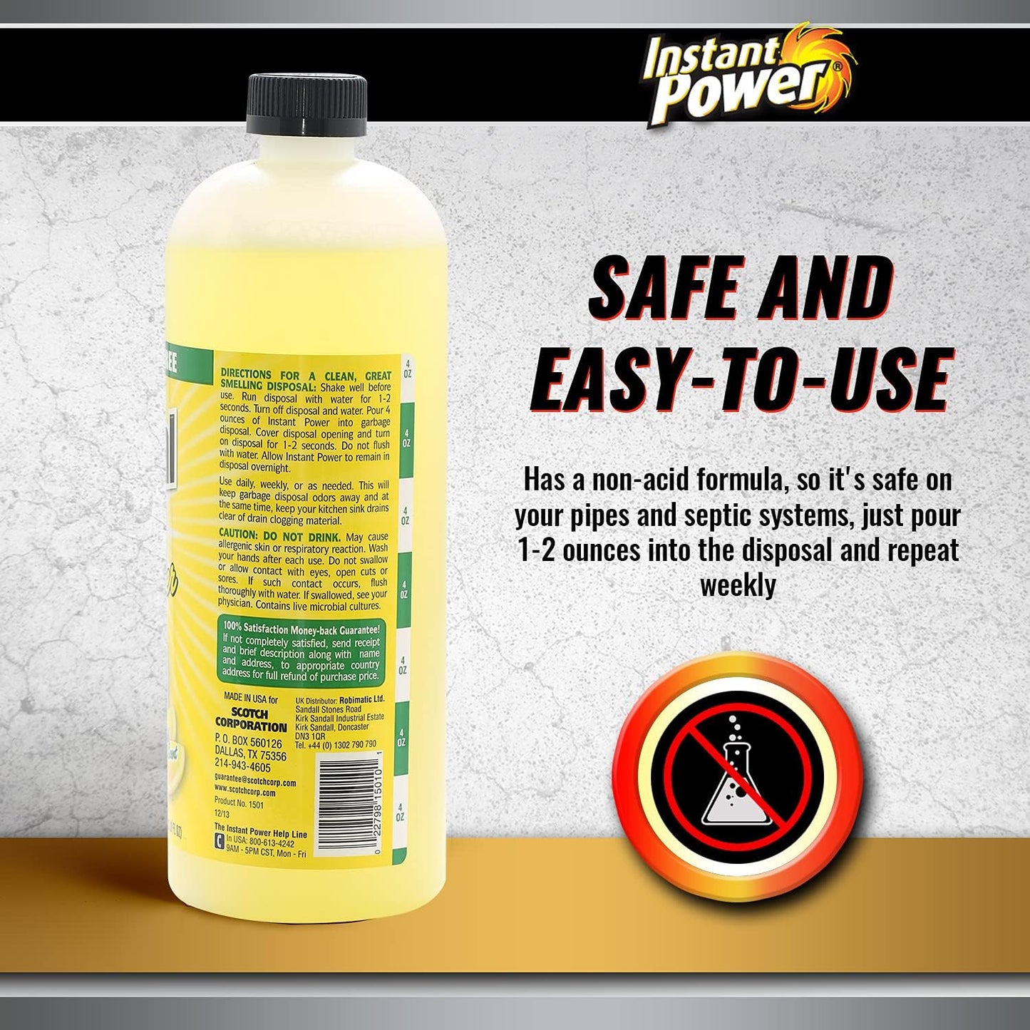 Instant Power Disposal and Drain Cleaner – Liquid Enzyme Clog Remover, Cleans and Deodorizes, Removes Drain Blockages, Fresh Lemon Scent 33.8 Fl oz, 1 Liter 4 Pack