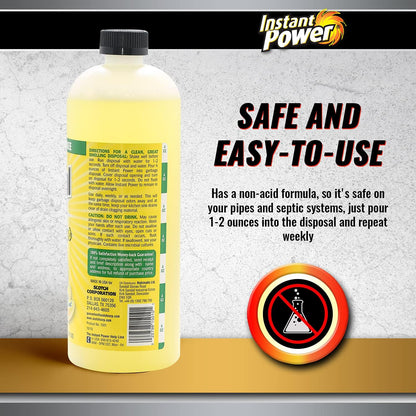 Instant Power Disposal and Drain Cleaner – Liquid Enzyme Clog Remover, Cleans and Deodorizes, Removes Drain Blockages, Fresh Lemon Scent 33.8 Fl oz, 1 Liter 4 Pack