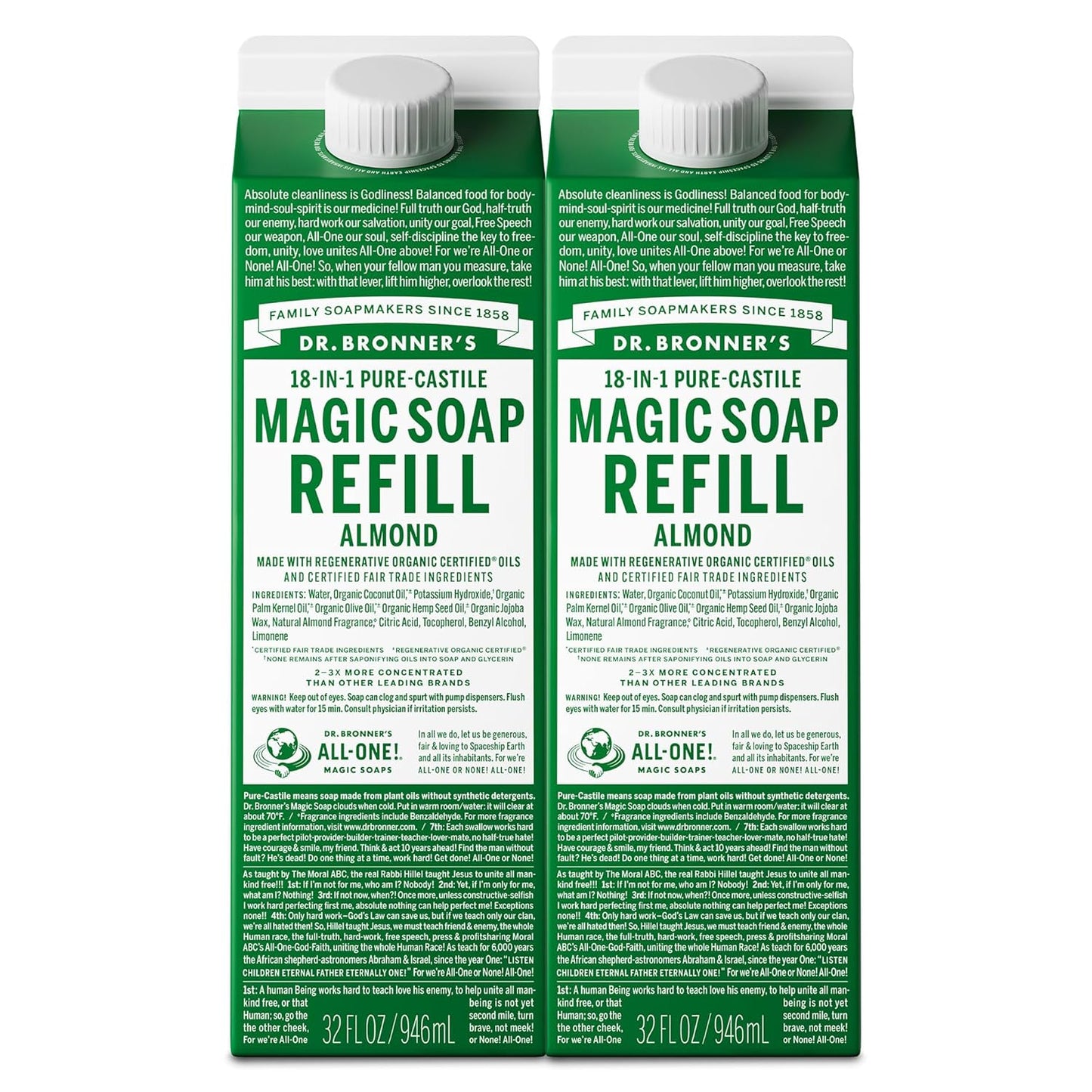 Dr. Bronner's Magic Soap-Pure-Castile Liquid Refill (Citrus, 32 ounce, 1-Pack) - Made with Regenerative Organic Certified Oils, For Body, Hair, Laundry, Pets & Dishes - Concentrated, Vegan, Non-GMO