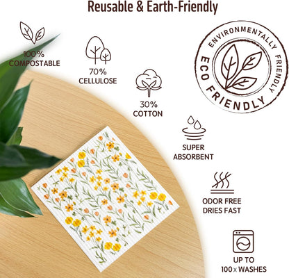 Swedish Dishcloths for Kitchen, Swedish Dish Cloths 5 Pack, Super Absorbent Reusable Paper Towels Washable, Biodegradable, Quick Drying, Dishwasher Safe