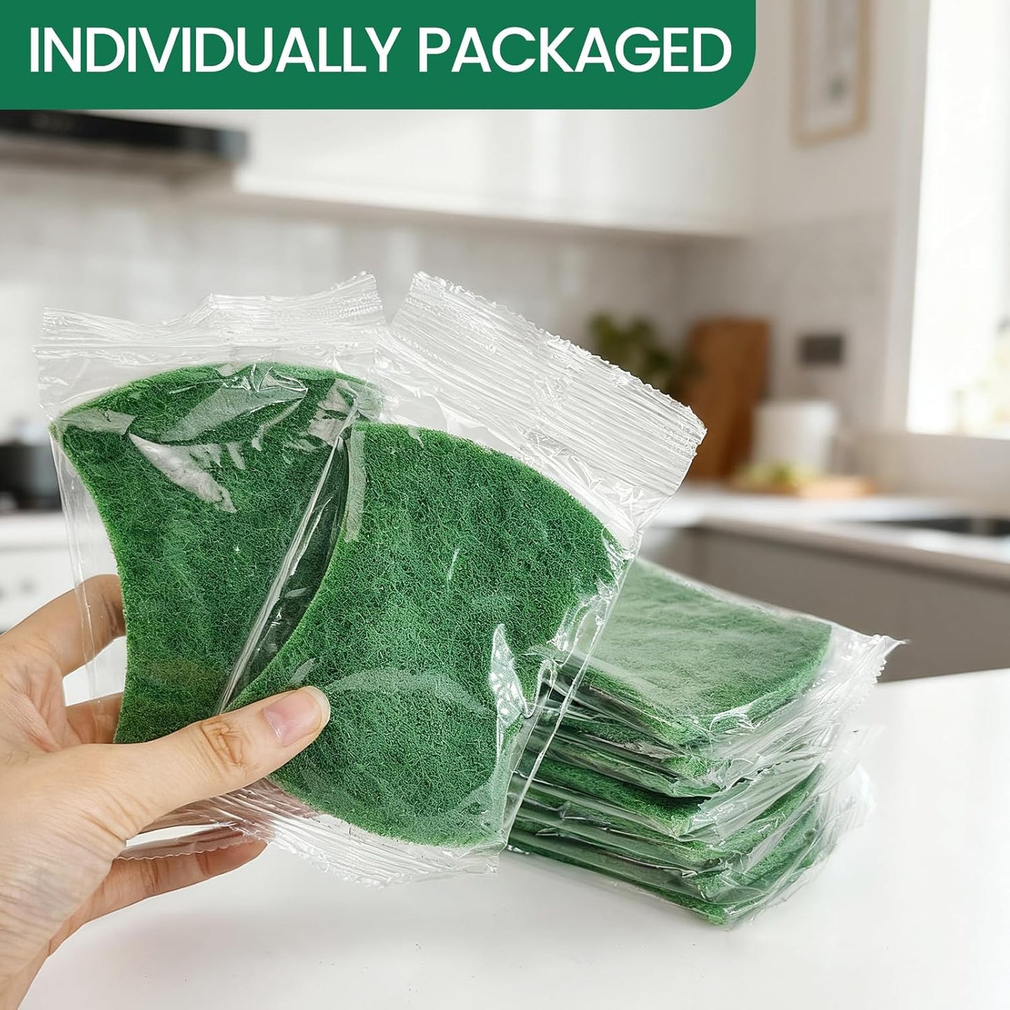 Heavy Duty Scouring Pads, 30 Pcs Individually Wrapped Dish Scrubber Pads for Household Kitchen Pots Pans Metal Grill (4.3 x 2.7 x 0.3 in)