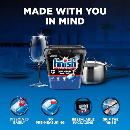Finish Quantum Dishwasher Pods, No Pre-Rinse Dishwasher Detergent Soap Removes 24HR Dried-On Stain and Grease, Leaving a Virtually Spotless Shine, 84 Count