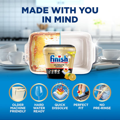Finish Ultimate Infinity Shine Dishwasher Pods, No Pre-Rinse Dishwasher Detergent Soap Removes Burnt-On Stain, with Protector Shield & CycleSync Technology, Degreasing & Scrubbing Power, 62 Count