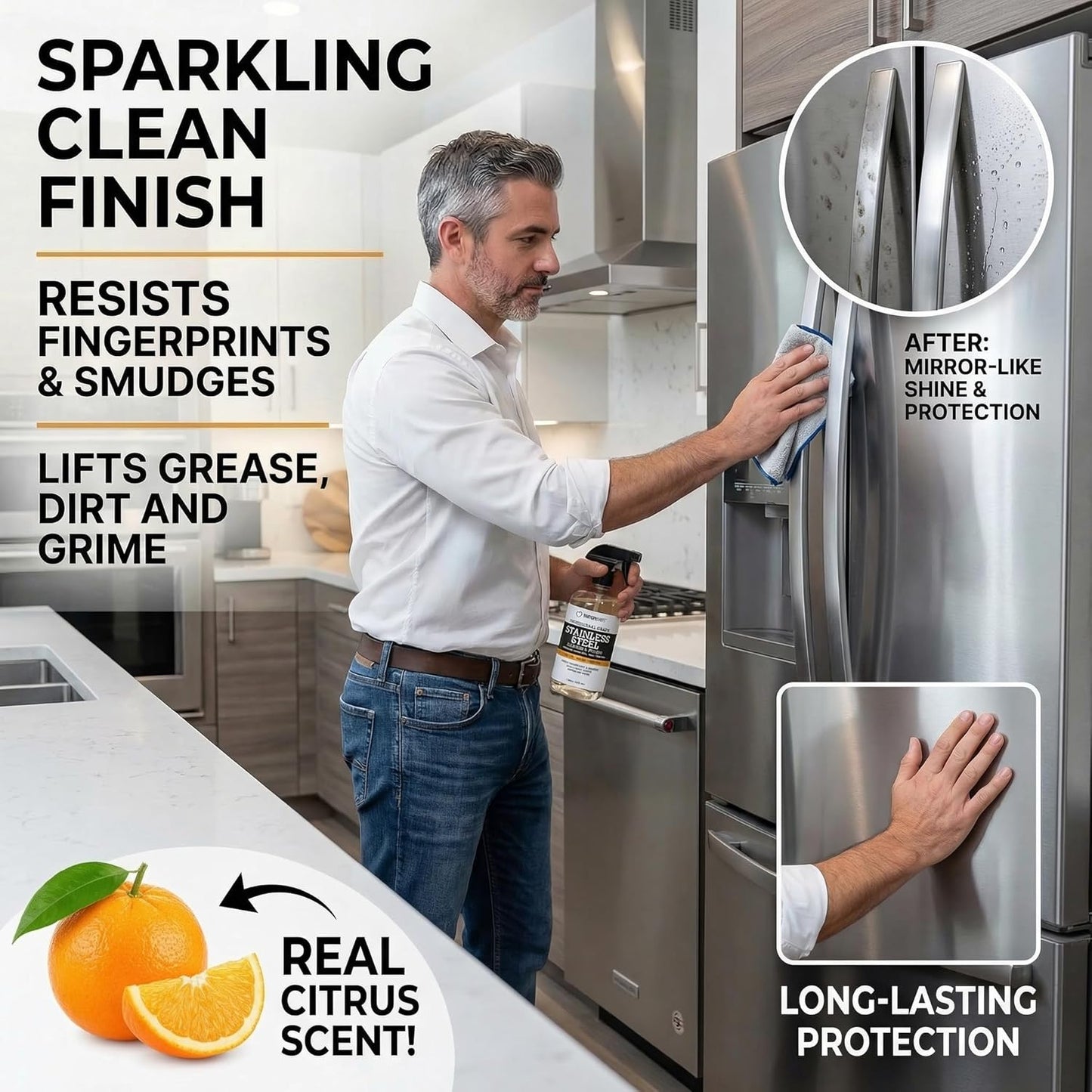 Thirteen Chefs Stainless Steel Cleaner and Polish for Fridge, Oven, Cooktop, Kitchen Appliances, BBQ and Ranges – 16oz