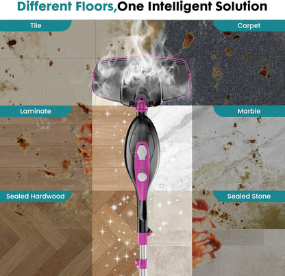 OLIXIS 10-in-1 Steam Mop, 1550W Detachable Handheld Steam Cleaner for Floor Cleaning, 16FT Cord, 2 Washable Pads, Multi-Purpose Floor Steamer for Hardwood, Carpet, Tile, Grout, Windows, White Green
