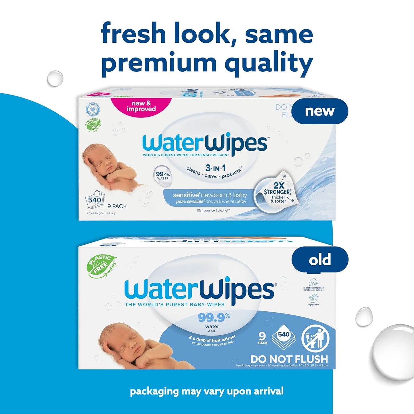 WaterWipes Sensitive+ Newborn & Baby Wipes, 3-In-1 Cleans, Cares, Protects, 99.9% Water, Unscented & Hypoallergenic, 720 Count (12 Packs)