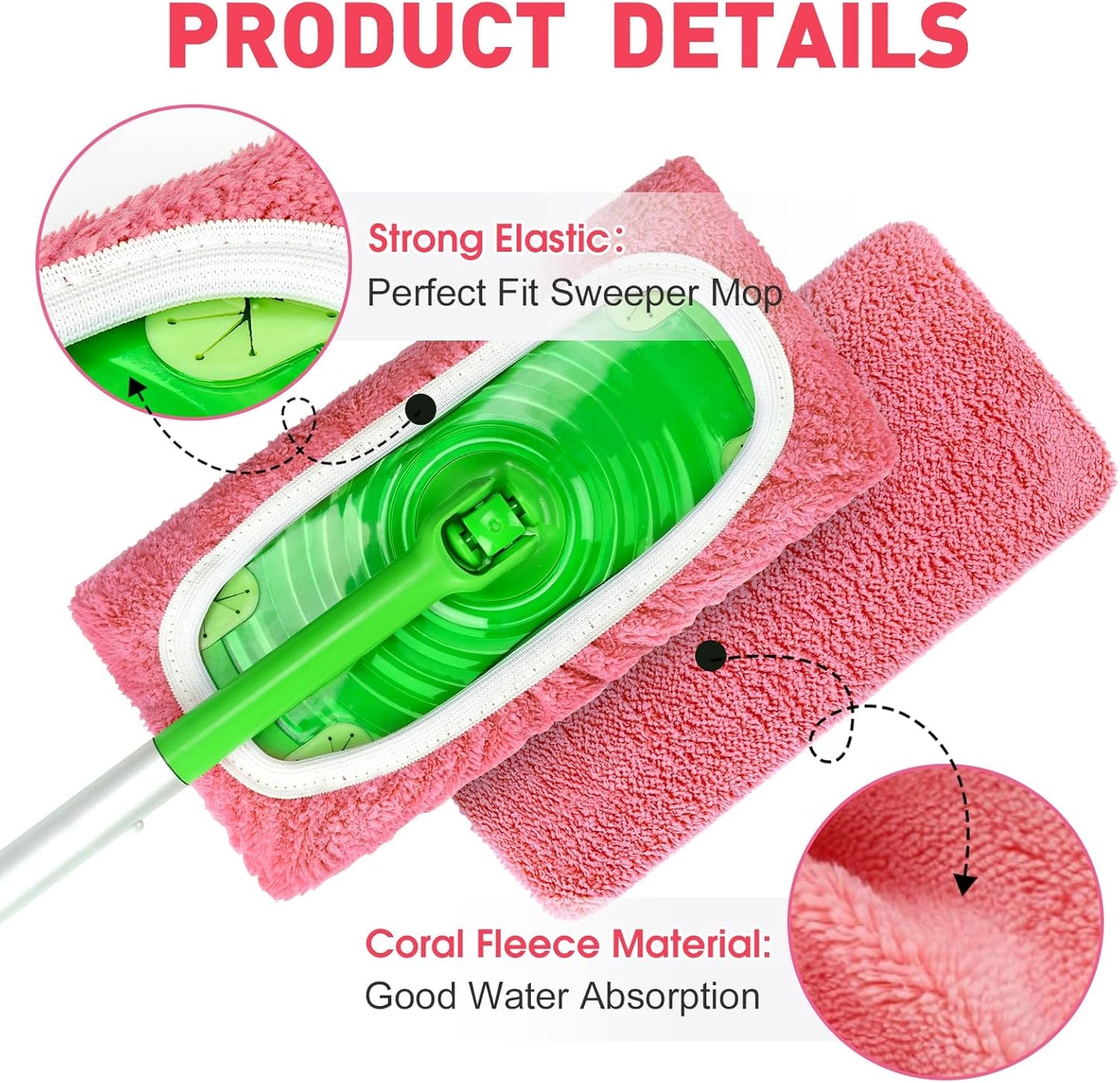 12Pcs Reusable Microfiber Mop Pads Compatible with Sweeper Mops,Dry Sweeping Cloths & Wet Mopping Pads Refills,Washable Mop Pads for Floor Cleaning