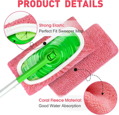 12Pcs Reusable Microfiber Mop Pads Compatible with Sweeper Mops,Dry Sweeping Cloths & Wet Mopping Pads Refills,Washable Mop Pads for Floor Cleaning