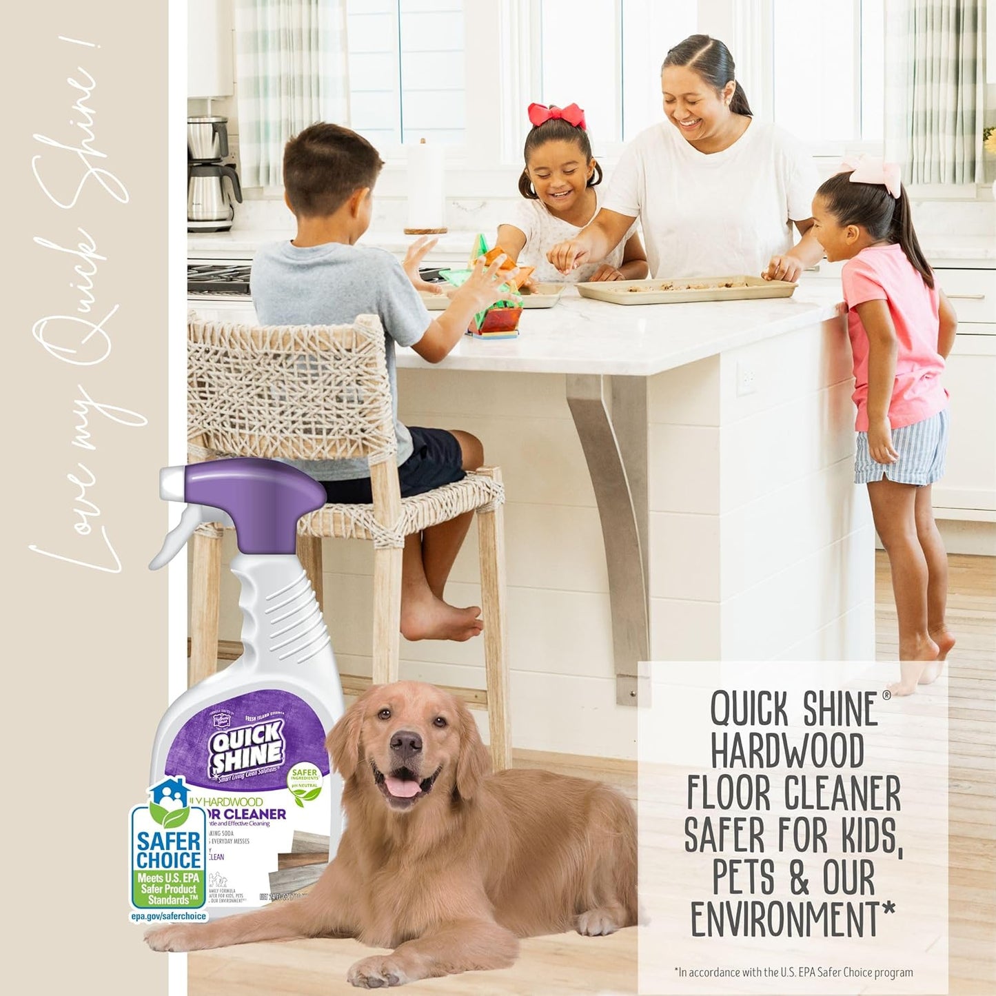Quick Shine Hardwood Floor Cleaner 64oz | Use in Spray & Vac Mops | Removes Dirt & Scuff Marks | Ready-to-Use, Streak Free, No Rinse | Safer Choice Cleaner |Perfect for Gentle and Effective Cleaning