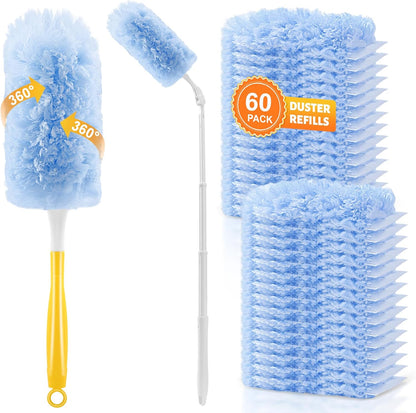 30-Pack Heavy Duty Duster Refills Compatible with Swiffer, 3FT Extendable Handle, 5X Multi-Surface Microfiber Duster for Home, Fans, Blinds, Vents & Car Cleaning