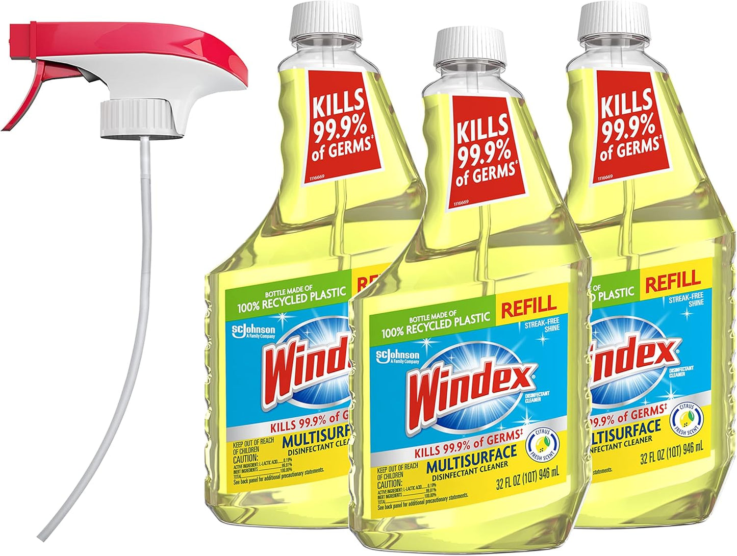 Windex Multipurpose Cleaner Disinfectant Spray Bottle, Packaging Designed to Prevent Leakage and Breaking, Surface Cleaning Spray, Citrus Fresh Scent, 23 Fl Oz