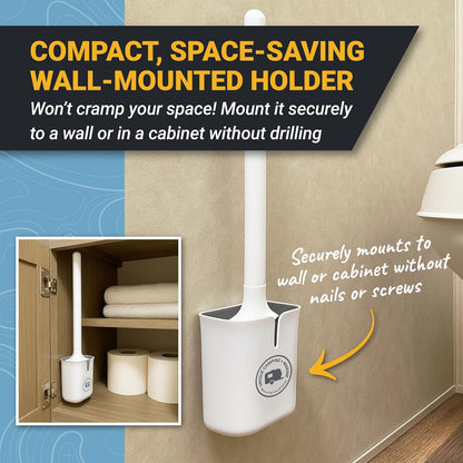 Unique Silicone RV Toilet Brush, Compact, Won't Damage Toilets or Seals, Wall-Mount No-Drip Holder