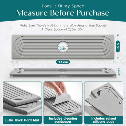 Eormoe Faucet Mat for Kitchen Sink – Diatomite Stone Drying Mat & Sink Protectors, Prevent Moisture – Sink Splash Guard Water-Absorbing Stone Tray for Bathroom Counter (Light Grey, 23.6" x 3.9")