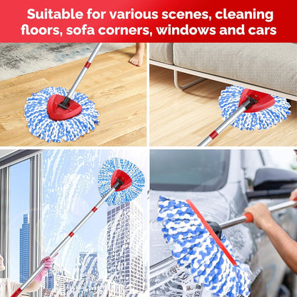 O-Cedar Spin Mop Head, Base, Handle Replacement for EasyWring 1 Tank System, 4 Microfiber Mop Refills, 1 Base and 30-58in Handle Set Combo, White