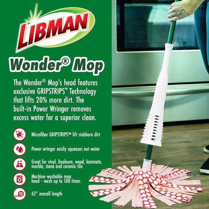 Libman Wonder Mop Head Replacement | Absorbent Microfiber | Self Wringing | Best Refill | Machine Washable | Multi-Surface Floor Mop | 3 Replacement Pads