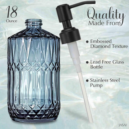 JASAI 2Pack 18Oz Green Glass Soap Dispenser with Gold Rust Proof Pump, Refillable Dish Soap Dispenser for Kitchen, Bathroom Soap Dispenser for Hand soap, Lotion, Body Wash, Dish Soap.