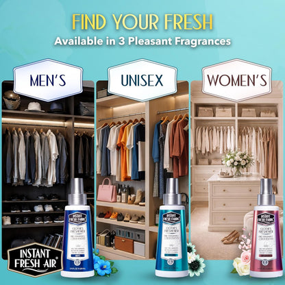 Fabric Freshener Spray & Deodorizer Odor Eliminator - Works Instantly with Noxban™ - Eco-Friendly Fabric Refresher & Odor Neutralizer - Safe for Garments, Linens, Bedding - Men's
