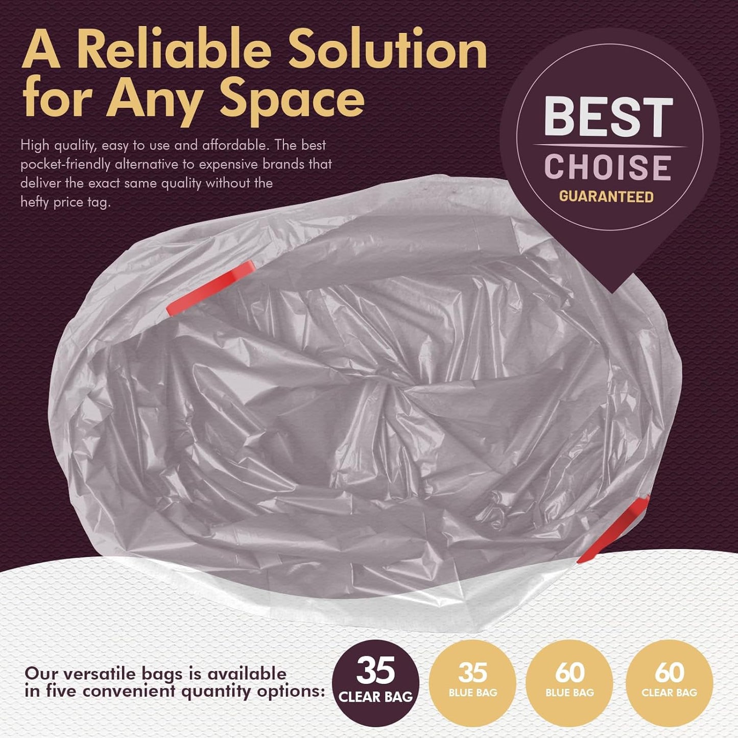 PAMI Recycling Tall Kitchen Drawstring Trash Bags- Extra-Strong Plastic Garbage Bags- Thick Trash Can Liners For Kitchen & Outdoor Bins- 2ft x2ft Unscented Trash Bags (13 Gallon – 60 Count – Clear)