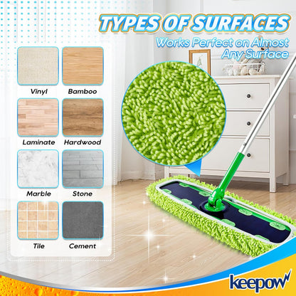 KEEPOW Reusable XL Mop Pads Compatible with Swiffer XL Sweeper, X-Large Dry Sweeping Cloths, Wet Mopping Cloths, Washable Microfiber XL Wet Pads Refills for Surface/Hardwood Floor Cleaning, 4 Pack