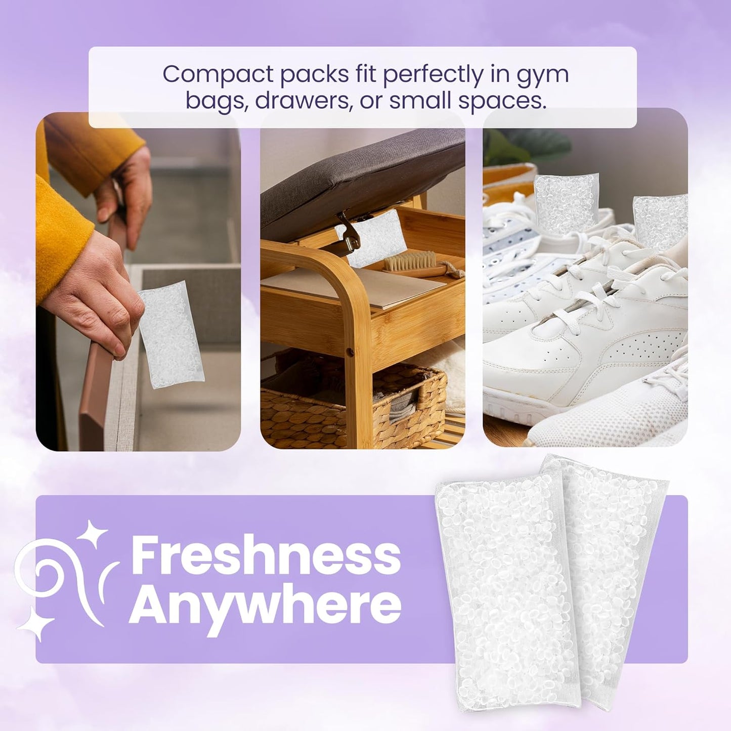Lavender Odor Eliminator Pack of 6 | Long Lasting Odor Absorber for Home, Wardrobe, Shoes & Small Spaces | Scented Smell Absorber for Drawers, Trash Cans & Closet | Daily Use Lavender Packs by Perfa
