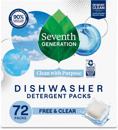 Seventh Generation Dishwasher Detergent Packs Free & Clear Pack of 2 for sparkling dishes Dishwasher tabs 45 count
