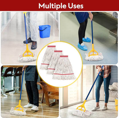 Matthew Cleaning Heavy Duty Mop Head Commercial Replacement for General and Floor Cleaning , Wet Industrial Blue Cotton Looped End String Head Refill (Pack of 6) Blue