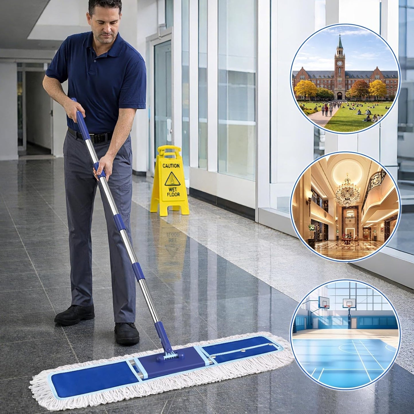 36" Commercial Dust Mop: Dry Dust Broom for Hardwood Floors Cleaning - 2 Mop Pads 59" Long Handle Heavy Duty Frame - Industrial Professional Cleaning Supplies for Hotel Warehouse School Janitor