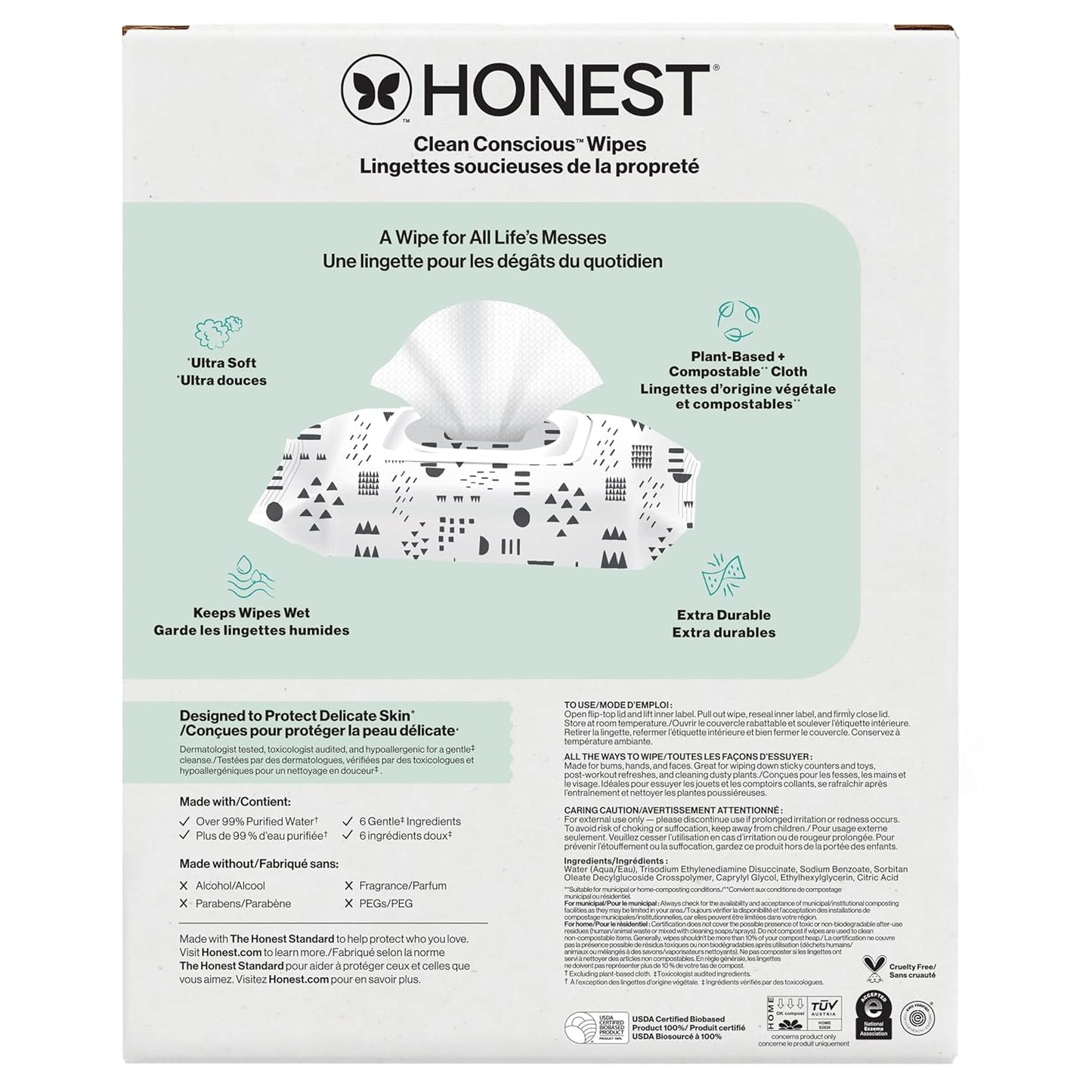 The Honest Company Hypoallergenic Multi-Use Baby Wipes for Sensitive Baby Skin, Rose Blossom, 60 Count