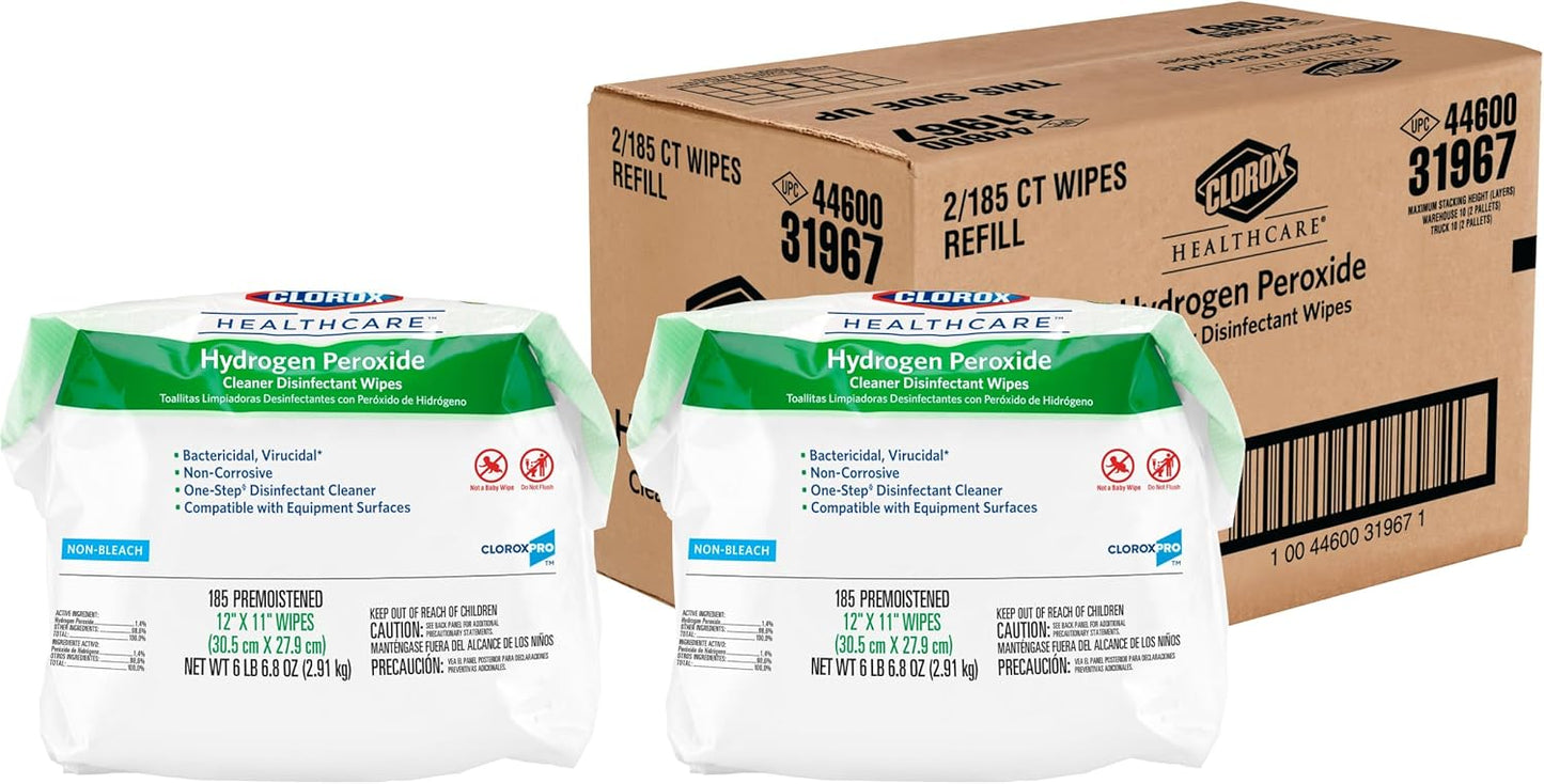 Clorox Healthcare Hydrogen Peroxide Cleaner Disinfectant Wipes, 12" x 11", Bucket, 185 Count (Package May Vary)