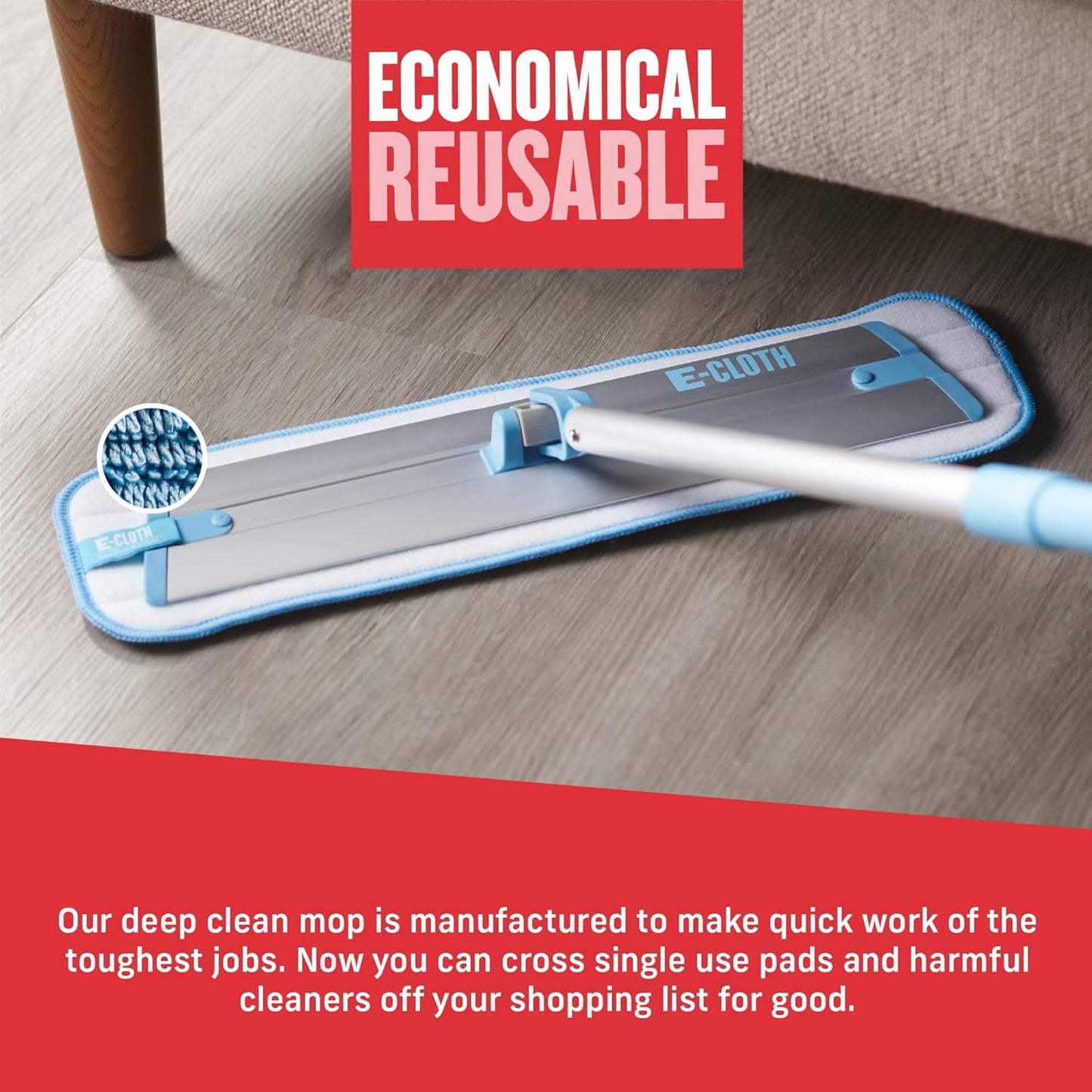 E-Cloth Deep Clean Mop, Microfiber Mop, Perfect Floor Cleaner for Hardwood, Laminate, Tile and Stone Flooring, Washable and Reusable, 100 Wash Promise