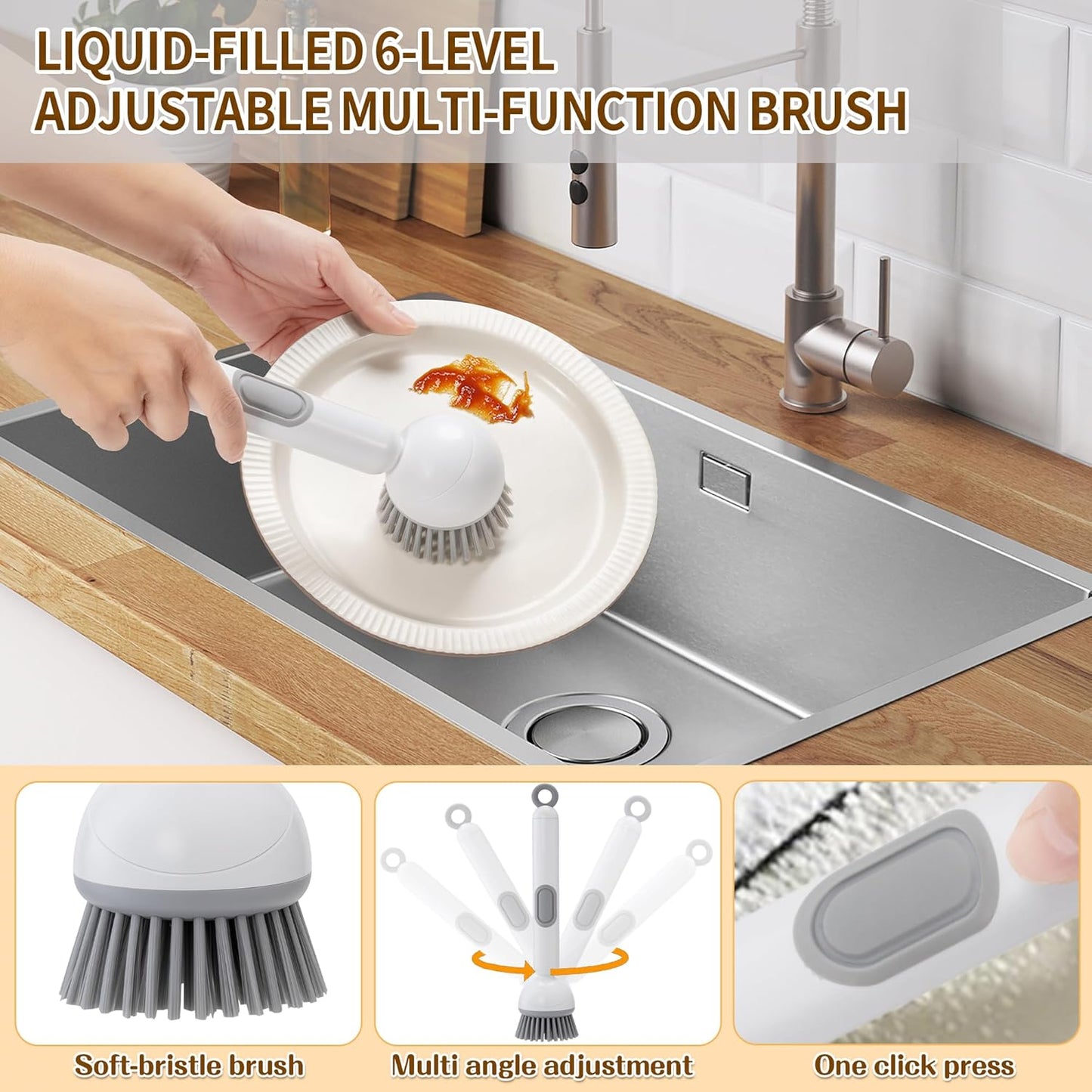 Five-Piece Bottle Brush Cleaning Set Includes 4 Straw Cleaning Brushes and 1 Cup Brush with Detachable Long Handle. Suitable for Cleaning Straws, Glasses, and Water Cups.