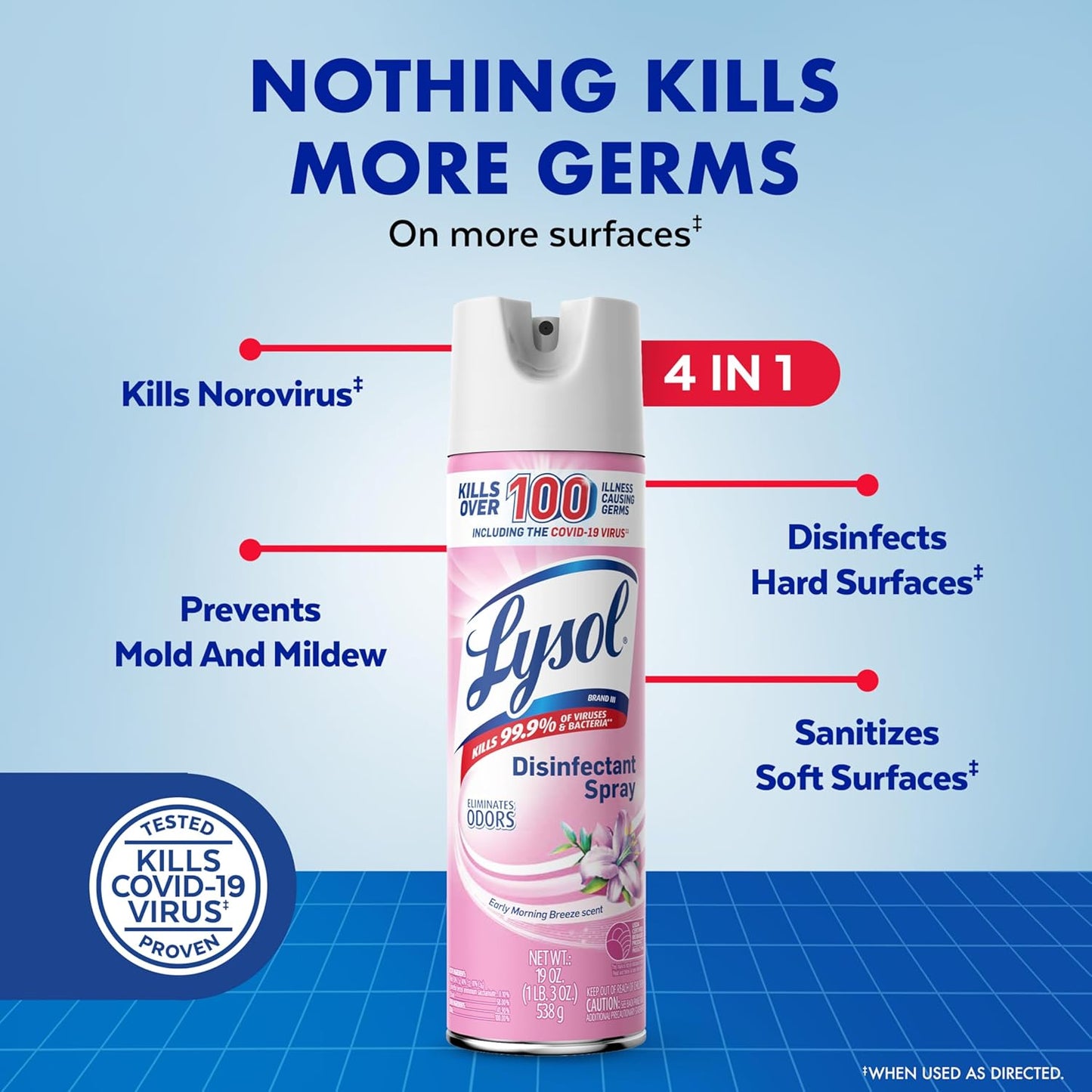 Lysol Disinfectant Spray, Household Essential Cleaning Supplies, Multi-Purpose Room Spray, Antibacterial Sanitizer Spray, Upholstery Deodorizer, Home and Bathroom, Crisp Linen,19 Fl Oz
