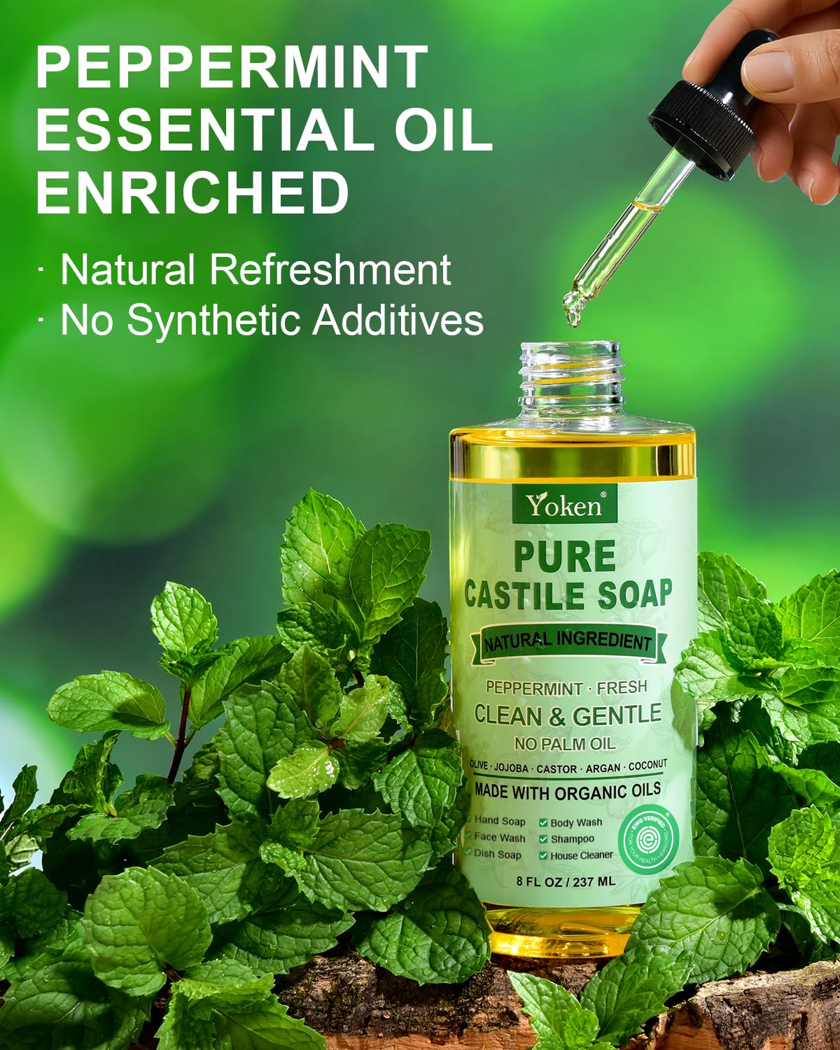 Yoken Castile Soap Liquid EWG Verified(1 Gallon, Unscented) Pure-Castile Liquid Soap for Body, Face, Hand, Pets, Laundry, Dish Soap and More - Made With Organic Oil, Vegan, Clean & Gentle, Versatile