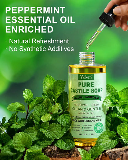 Yoken Castile Soap Liquid EWG Verified(1 Gallon, Unscented) Pure-Castile Liquid Soap for Body, Face, Hand, Pets, Laundry, Dish Soap and More - Made With Organic Oil, Vegan, Clean & Gentle, Versatile