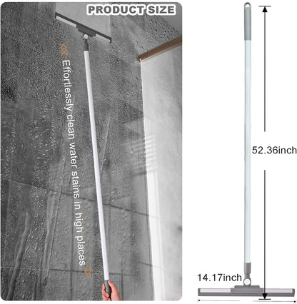 Floor Squeegee - 52 Inch Adjustable Long Handle 14.2 Inch Rubber Blade 180° Rotatable Head Heavy Duty Squeegee Broom for Floor Window Bathroom Tile Garage Concrete Shower Patio (Black)