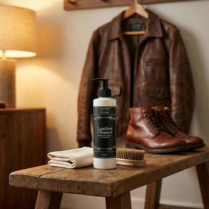 LEATHER VILLAGE Leather Cleaner and Conditioner for Car Seats, Furniture & Couch 2-in-1 Leather Care Kit with Wipe Cloth – Non-Toxic Stain Remover & Protectant for Shoes, Purse, Jacket, Bag | 11 oz