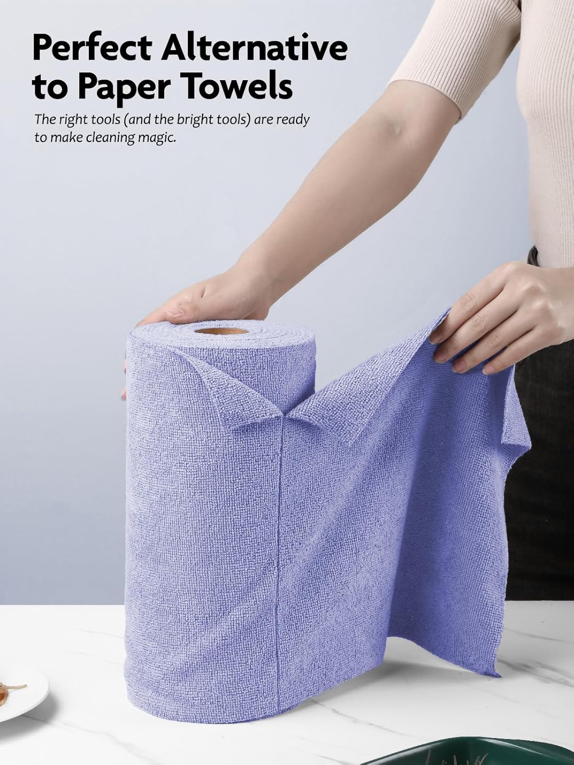 Fantasticlean Microfiber Cleaning Cloth Roll -40 Pack, Tear Away Microfiber Towels, 12" x 12", Reusable, Washable, Scratch Free, Ultra Absorbent Dishcloth for All-Around Cleaning Supplies (White)