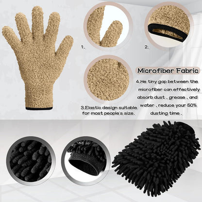 Potchen 6 Pcs Microfiber Dusting Mitt Gloves for Plants Washable Dusting Gloves for House Cleaning Furniture Car Washing
