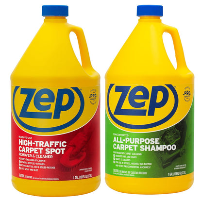 Zep High-Traffic Carpet Spot Remover 1 Gal (1 Unit) & Carpet Shampoo Concentrate 1 Gal (1 Unit) ECBD011- Complete Carpet Care Made Easy With Stain Treatment & Deep Carpet Shampoo Cleaner