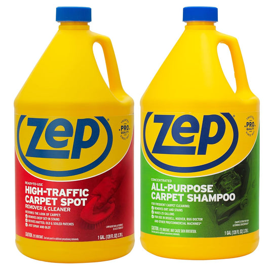 Zep High-Traffic Carpet Spot Remover 1 Gal (1 Unit) & Carpet Shampoo Concentrate 1 Gal (1 Unit) ECBD011- Complete Carpet Care Made Easy With Stain Treatment & Deep Carpet Shampoo Cleaner