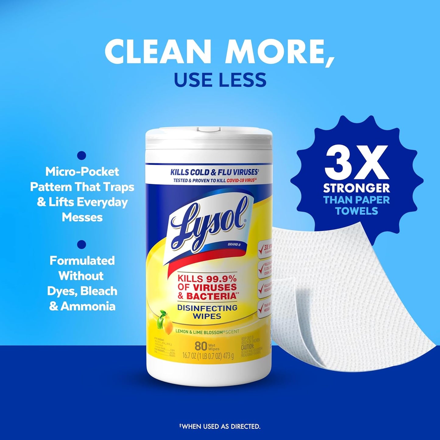 Lysol Disinfectant Wipes, Dorm Room Essentials, Multi-Surface Antibacterial Cleaning Wipes, For Disinfecting and Cleaning, Crisp Linen, 80 Count