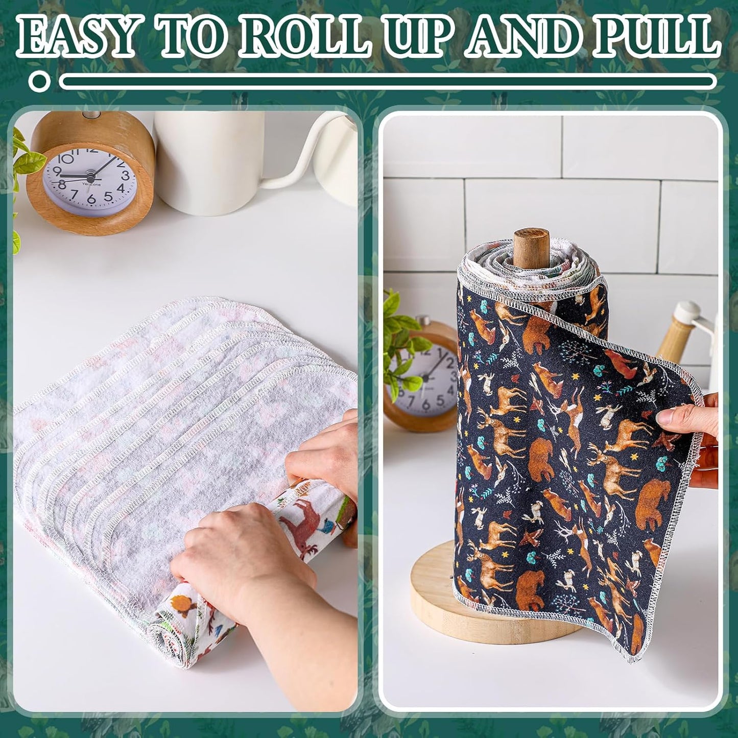 Redbaker 30 Pcs Reusable Paper Towels Rolls Kitchen Towels Bulk Washable Paperless Cloth Cotton Hand Napkins with Cardboard Reusable Napkins for Kitchen Bathroom(Floral,10 x 12 in)