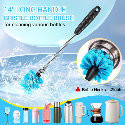 6 Pack Bottle Brush Cleaner Set, Long Handle Stainless Steel Water Bottle Cleaner Brush for Washing Sport Bottles, Narrow Neck Bottle, Baby Bottles, Dish, Flask, Straw, Cup Cover