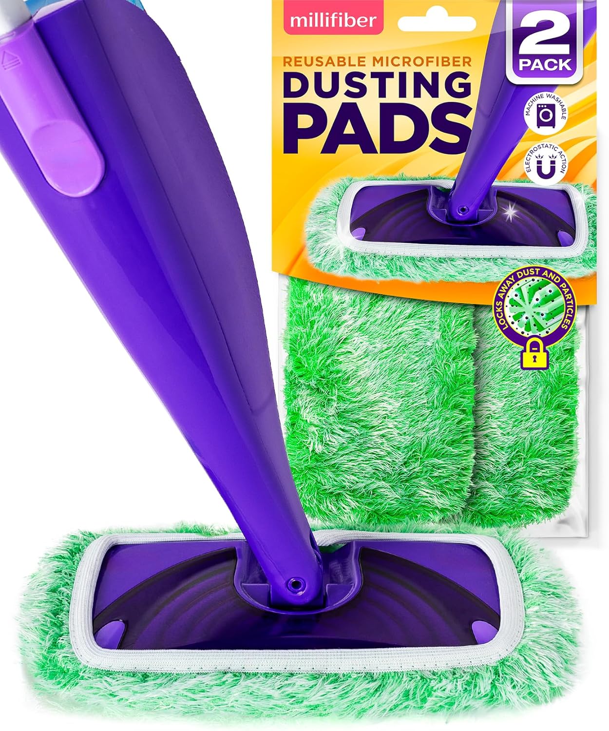 Millifiber Reusable Mop Pads Compatible with Swiffer WetJet (2 Pack) - Microfiber Mop Refill for Wet Mopping Cloths - Hardwood Floor Cleaning Spray Pads Reusable Replacements