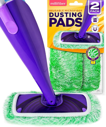 Millifiber Reusable Mop Pads Compatible with Swiffer WetJet (2 Pack) - Microfiber Mop Refill for Wet Mopping Cloths - Hardwood Floor Cleaning Spray Pads Reusable Replacements