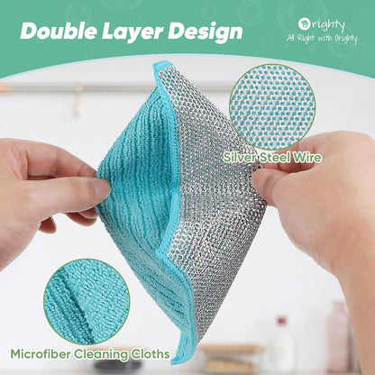 Orighty 12 Pcs Multipurpose Wire Dishwashing Rag, Non-Scratch Wire Dish Cleaning Cloths for Wet and Dry, Reusable Steel Scrubber for Kitchen, Powerful Dishcloth Rag for Cookware, Dish, Stove-7"x8"