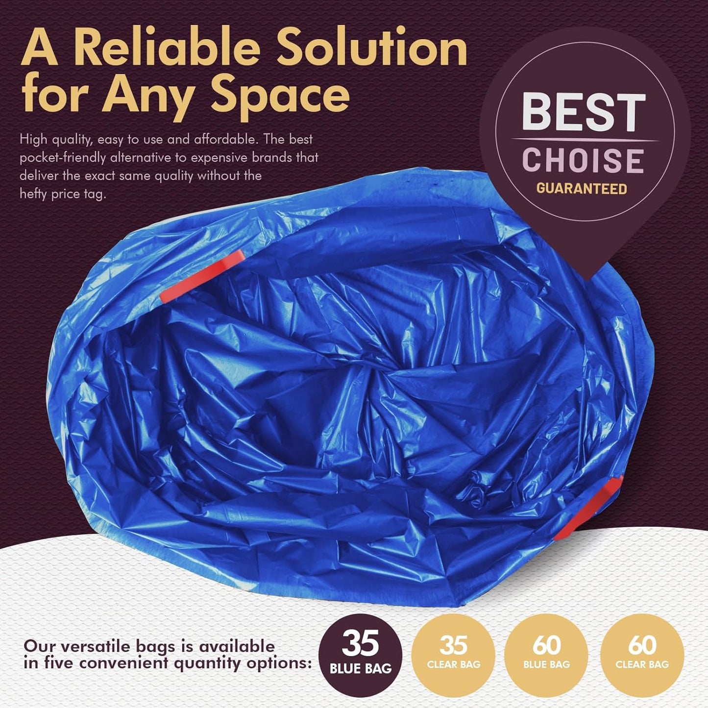 PAMI Recycling Tall Kitchen Drawstring Trash Bags- Extra-Strong Plastic Garbage Bags- Thick Trash Can Liners For Kitchen & Outdoor Bins- 2ft x2ft Unscented Trash Bags (13 Gallon – 60 Count – Clear)
